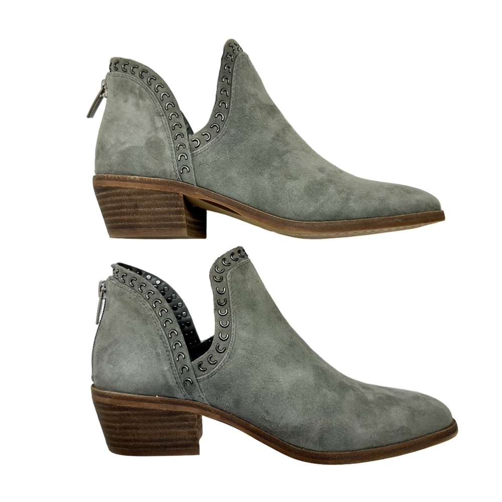 Vince Camuto Prafinta Suede Studded Moto Ankle Booties Grey Size US 7 EU 37.5